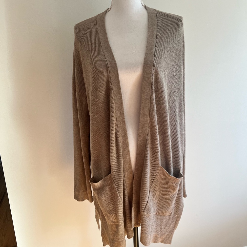Beige long XL sweater Devotion by Cyrus open front long sleeve pockets